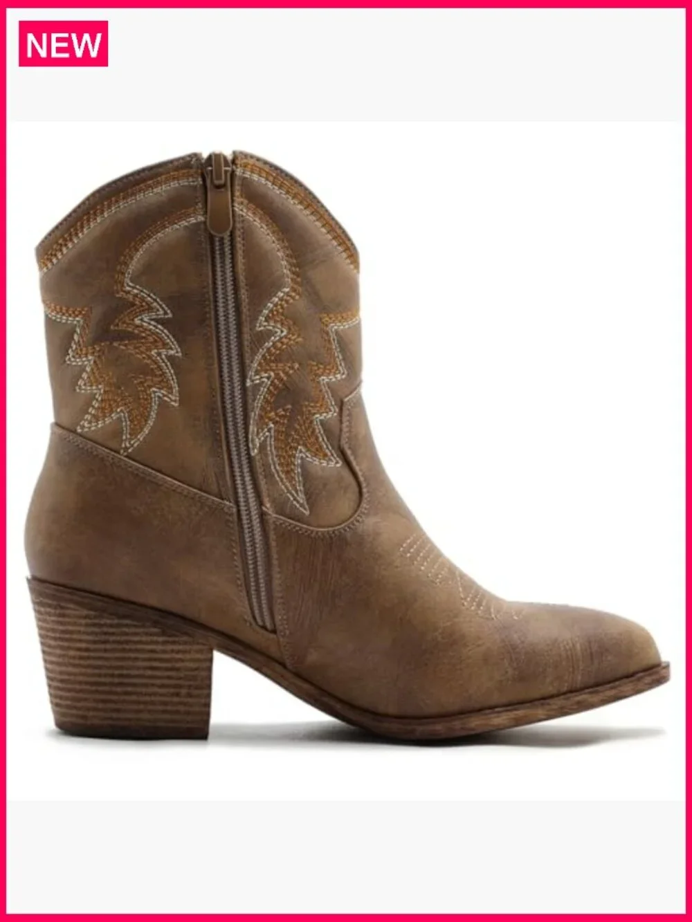 Cowgirl Boots Ankle Brown Embroidered Stitching Low Heel Western Boots